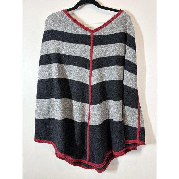 Patagonia Loislee Black Gray Red Striped Poncho Sweater Size M/L Pockets - Picture 5 of 8